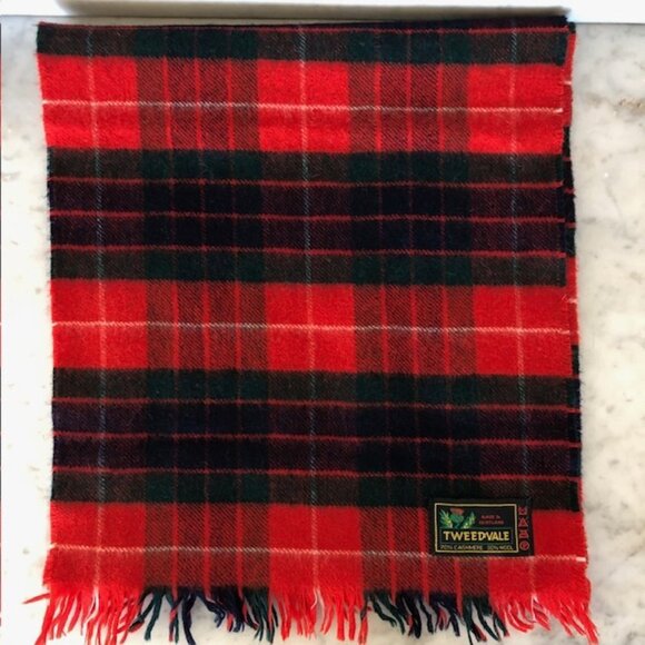 TWEEDVALE Cashmere Wool Red Tartan Plaid Scarf Vintage - Picture 1 of 13